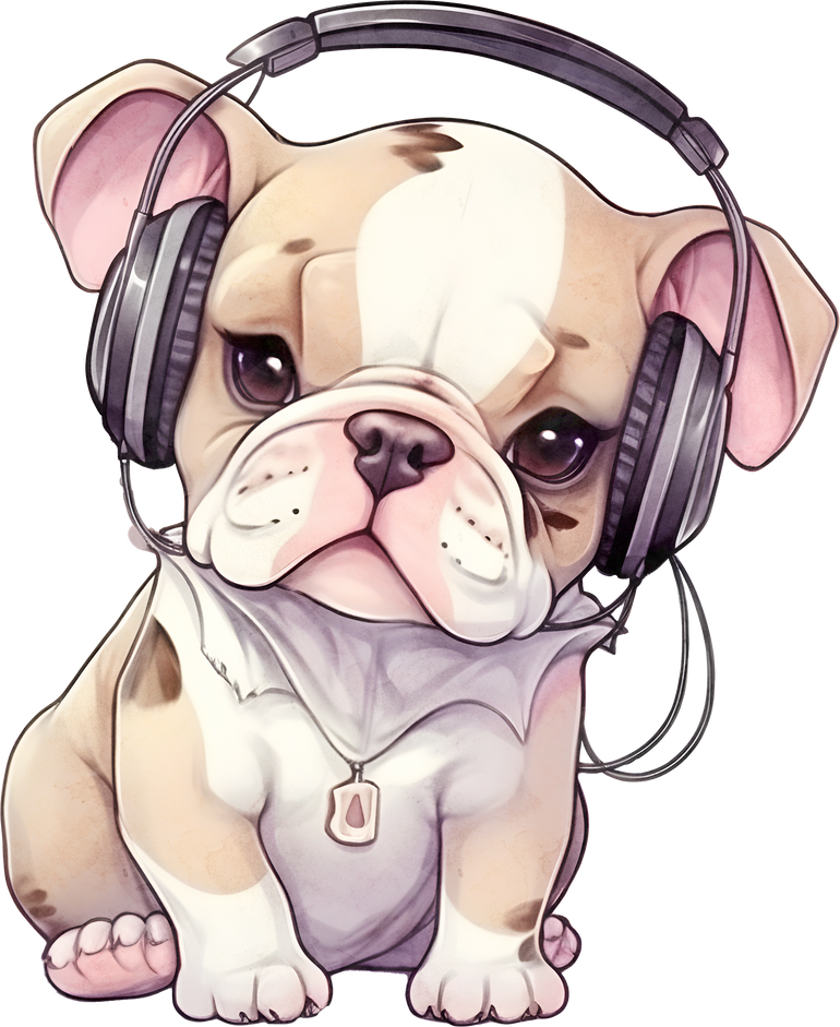 Bulldog Wearing Headphone